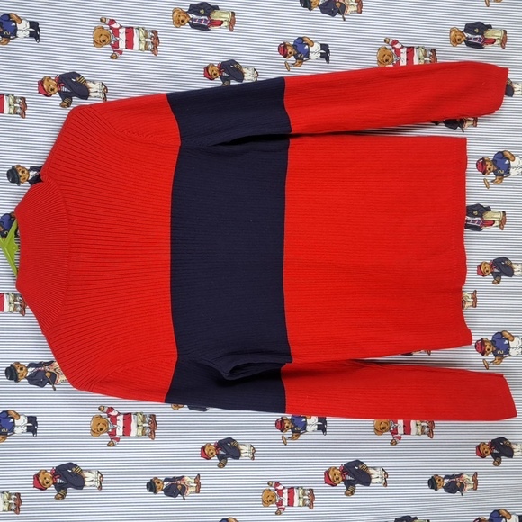 Lauren-Ralph Lauren Women's half zip ribbed colorblock casual Med pullover top - Picture 5 of 6